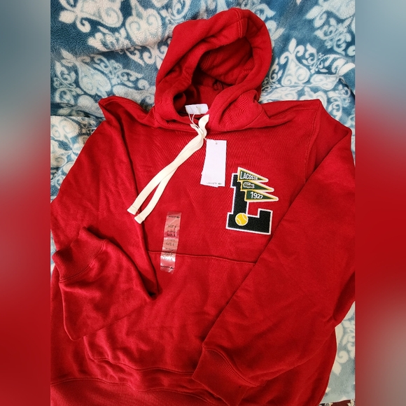 LACOSTE MEN'S HOODED COTTON FLEECE PENNANTS L BADGE - COLOR RED - Picture 9 of 9